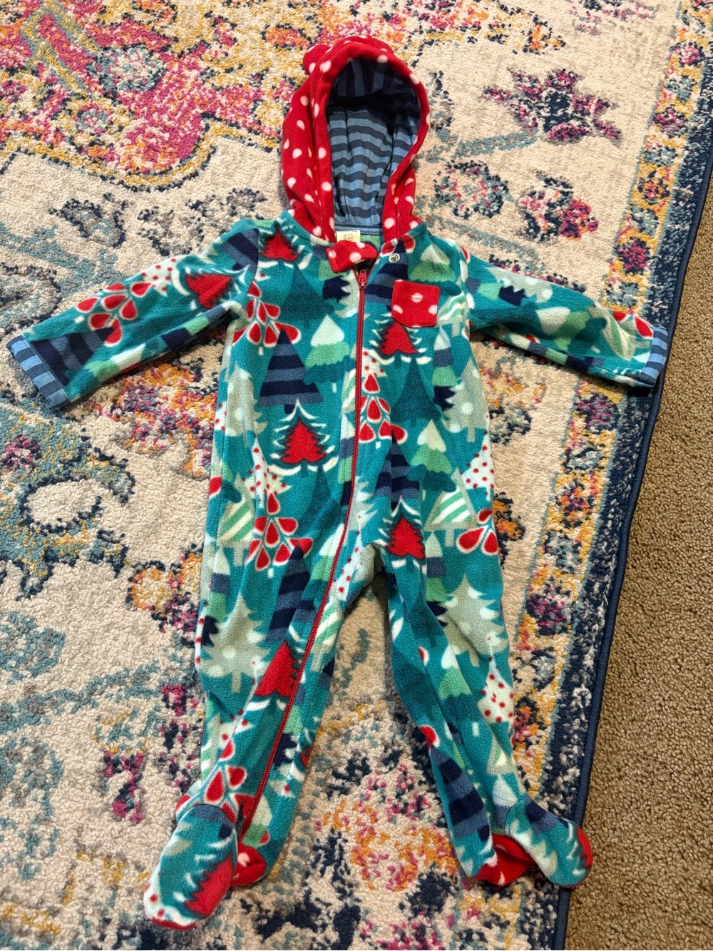 Matilda Jane Teal and Red Holiday Tree Fleece Footie